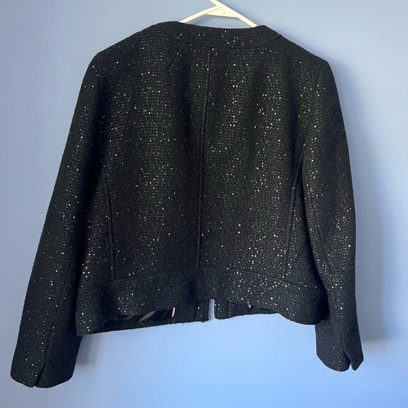 J crew collection black sequin tweed crop lady jacket wool blend blazer size 16 - Picture 2 of 7